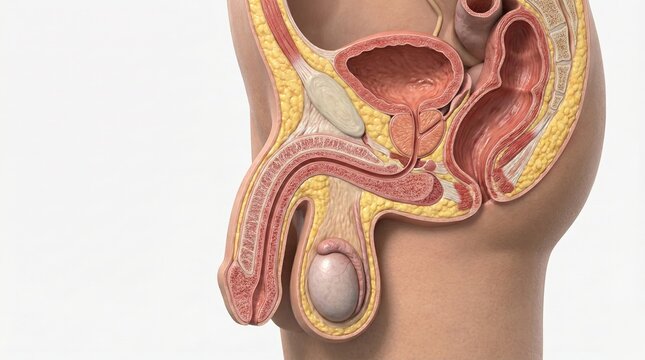 Detailed Anatomy of Male Reproductive System with Cross Section View