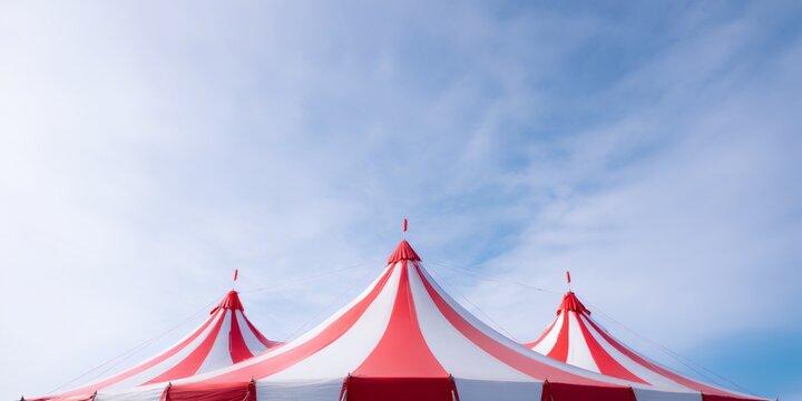 Circus tent with three red and white stripes