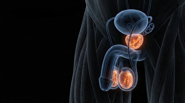 Detailed Illustration of Male Reproductive System with Highlighted Organs