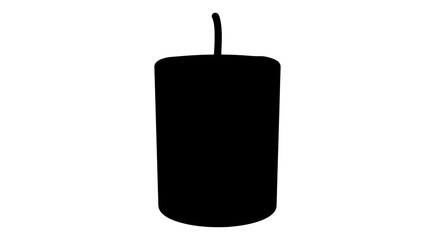 A minimalist black silhouette of a cylindrical candle with a wick, isolated on a white background, ideal for decorative purposes