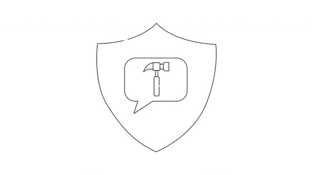 Construction Safety Icon Animation - Hammer, Shield, and Speech Bubble.