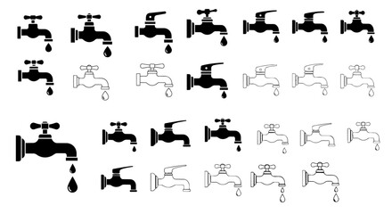 Obraz premium Water Tap / Faucet Icon Set – Plumbing & Water Supply Symbols