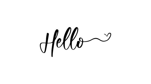 Animation of the word "hello" in a cursive font with a heart is perfect for greeting cards, social media posts, invitations, and romantic designs.