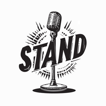 Retro Microphone Stand Logo Vector for Comedy Show