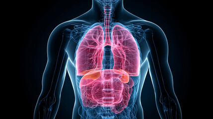 Lung Disease in Human Body &ndash; Abstract 3D Vector Lungs with Red Spot, Respiratory Healthcare Concept