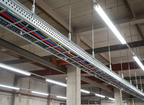 Modern industrial space with organized cable management system