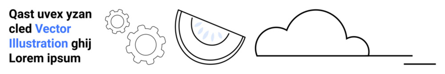 Technology, creativity, process, innovation, simplicity, design concepts. Black lines forming gears, a cloud and a semi-circular shape. Technology and creativity graphic concept © robu_s