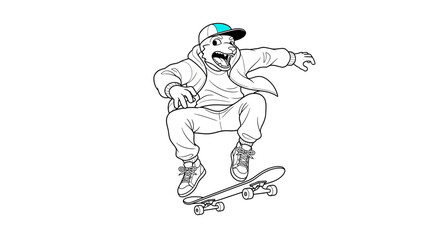 Obraz premium shark skater doing ollie trick, black and white illustration