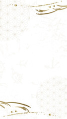 和紙に麻の葉文様と金のあしらいを配した和風背景　縦長レイアウトの上品なイラスト
