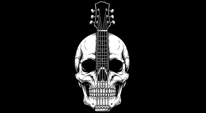 skull guitar, rock and roll, music, death, black background