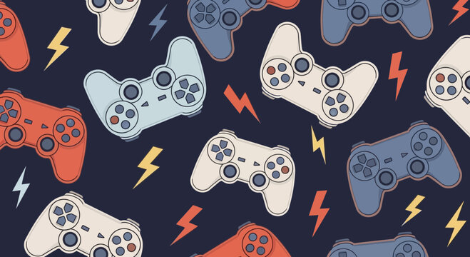 Gaming controller pattern on dark background, video game design