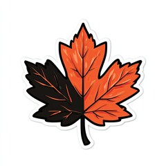 Obraz premium Stylized maple leaf split vertically, half bright orange, half black