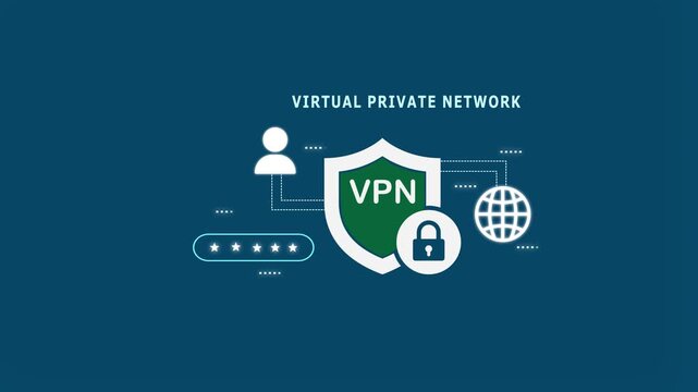  Virtual Private Network (VPN) visualization with secure shield and circuit paths for encrypted data tunneling and IP address masking.