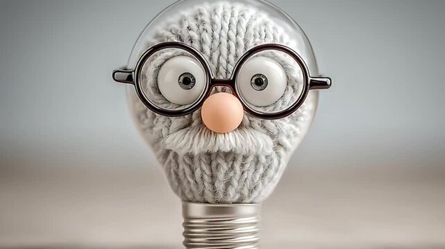 Creative Light Bulb Character with Glasses.