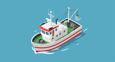 Fishing boat sailing on the sea with waves. © Fais