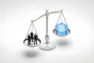 天秤で比較される人間の労働力と人工知能の価値・コスト
