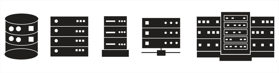 Obraz premium Data and server icons. Network server icons in a data center. Flat design style, suitable for websites, logos, apps, templates, UI design, and more. Vector illustration.
