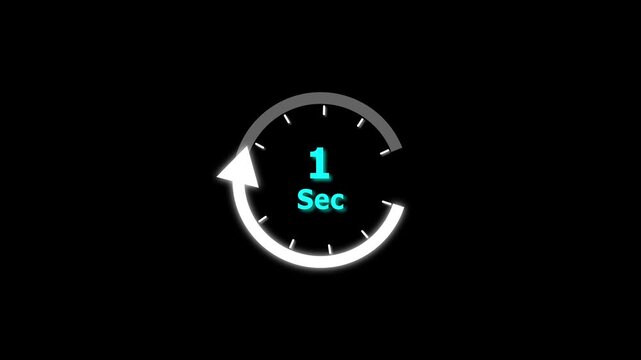 Animation video timer icon with 1 Sec. timer 1 Seconds countdown icon. motion graphic arrow Clock 1 Second icon, white background 4k video animation