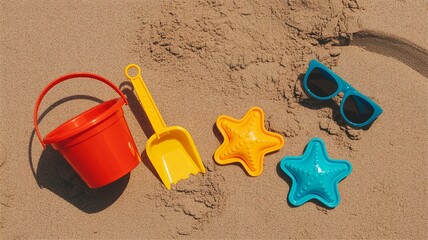  Beach Sand Toys Bucket and Spade Knolling Flat Lay