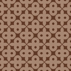 Brown seamless pattern with vintage polka dots and geometric squares creates a retro repeat texture design for wallpaper or backdrop art