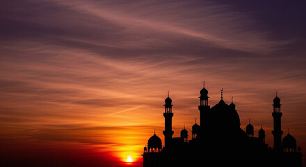 Ramadan Background Mosque Silhouette at Sunset