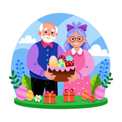 Fototapeta premium Flat style illustration showing grandparents