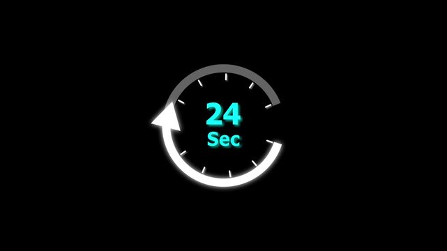 Animation video timer icon with 24 Sec. timer 24 Seconds countdown icon. motion graphic arrow Clock 2 Second icon, white background 4k video animation