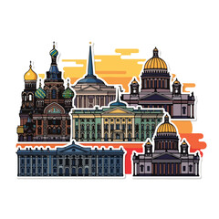 Colorful illustration of historic buildings with domes and columns © bibit