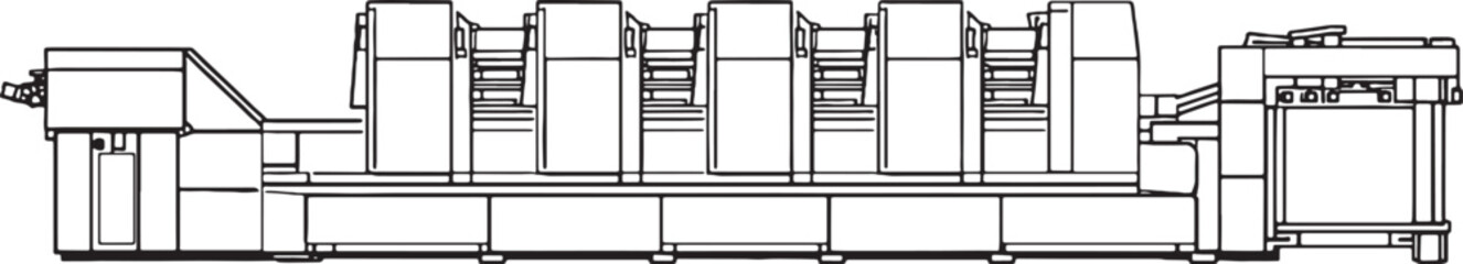 Industrial Printing Machine Side View Line Art Illustration