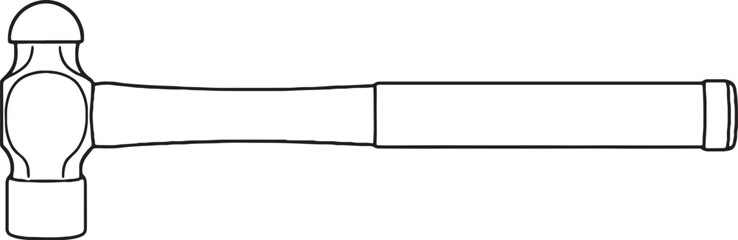 Black and White Ball Peen Hammer Line Art Side View Isolated Illustration
