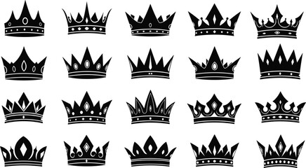 Royal crown silhouette collection vector illustration set with black king and queen tiara icons isolated on white background © Shaqbia