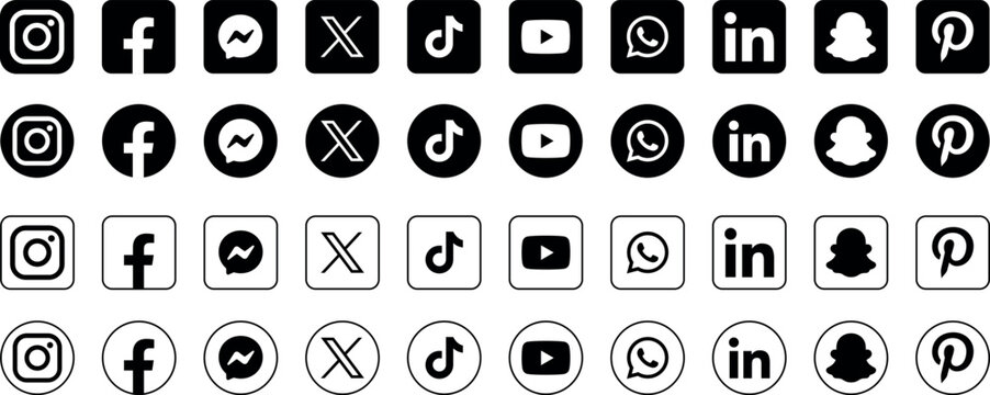 Facebook, Twitter, Instagram, Youtube, Snapchat, WhatsApp, Tik Tok - Social media logos. Social media icons. Realistic collection. Vector editorial.