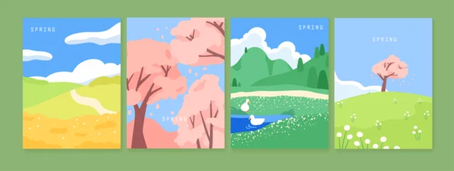 Fotobehang Olijf Minimal spring landscape vector set  © Studio Mei Design