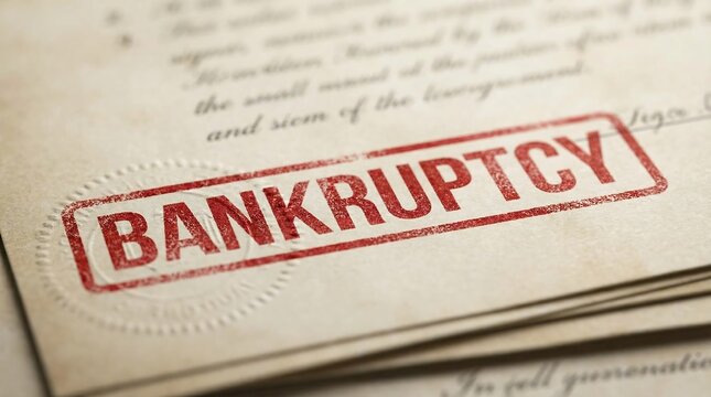 Close-up of bankruptcy stamp on official documents