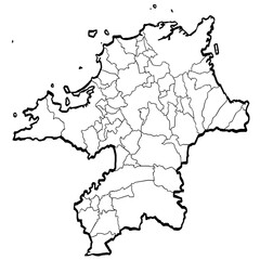 福岡県地図 筆タッチ 市町村区分 和風 九州 西日本 /  A brushstroke map of Fukuoka prefecture 2