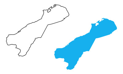 Map of La Guajira is a Department of Colombia. Map with detailed outlines and blue silhouettes