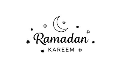 Modern Ramadan Kareem Typography with Crescent and Stars Black Vector Illustration © Uttom