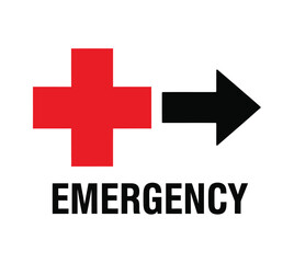 Fototapeta premium A red cross symbol with a black arrow pointing right and the word 