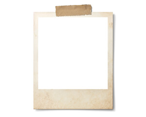 テープで貼り付けられた、古いポラロイド写真の画像合成用フレーム