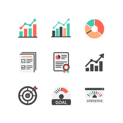 Business data analysis and goal setting icons for finance and marketing strategy