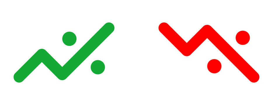 Conjunto de iconos de porcentaje creciente y decreciente. Indicadores financieros, variaci&oacute;n estad&iacute;stica, aumento y disminuci&oacute;n, an&aacute;lisis comparativo, m&eacute;tricas econ&oacute;micas. Ilustraci&oacute;n vectorial lineal