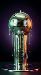 Melting disco ball with liquid silver for a story background