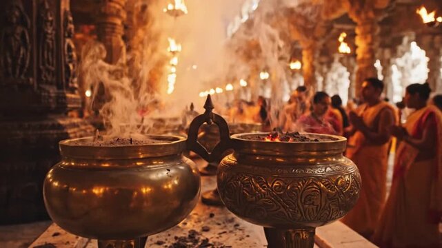 Maha Shivratri Celebration with Ritual Incense in Hindu Temple