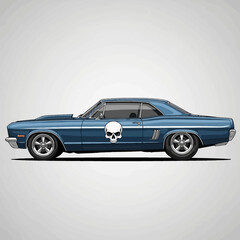 Fototapeta premium Blue Classic Muscle Car with Skull Decal