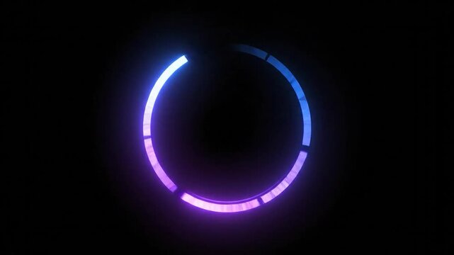 Abstract glowing neon circle progress indicator on a dark background