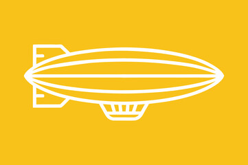 White outline icon of a blimp or airship on a solid yellow background. © Gofur Artistry