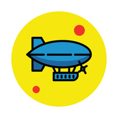 Blue blimp or airship illustration on a vibrant yellow background with red accents. © Gofur Artistry