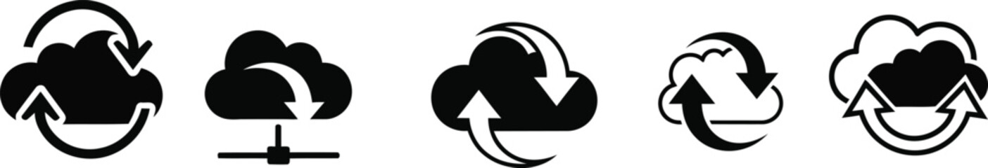 Abstract black and white shapes with arrows and symbols