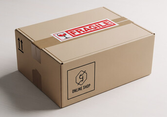 Studio Shot Delivery Cardboard Box Marked as Fragile for Shipping Item