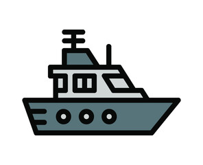 Obraz premium Simple cartoon illustration of a modern yacht or luxury boat with a cabin and antenna, depicted in a flat design style.